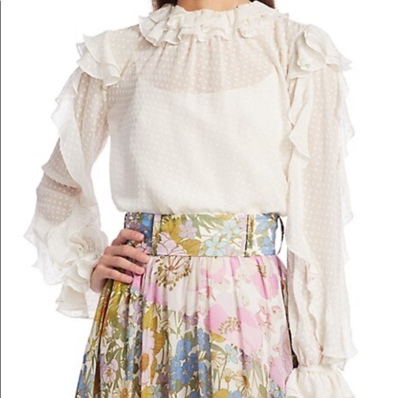 Zimmermann Super 8 Dot Ruffle Silk-Blend Blouse - Picture 3 of 11